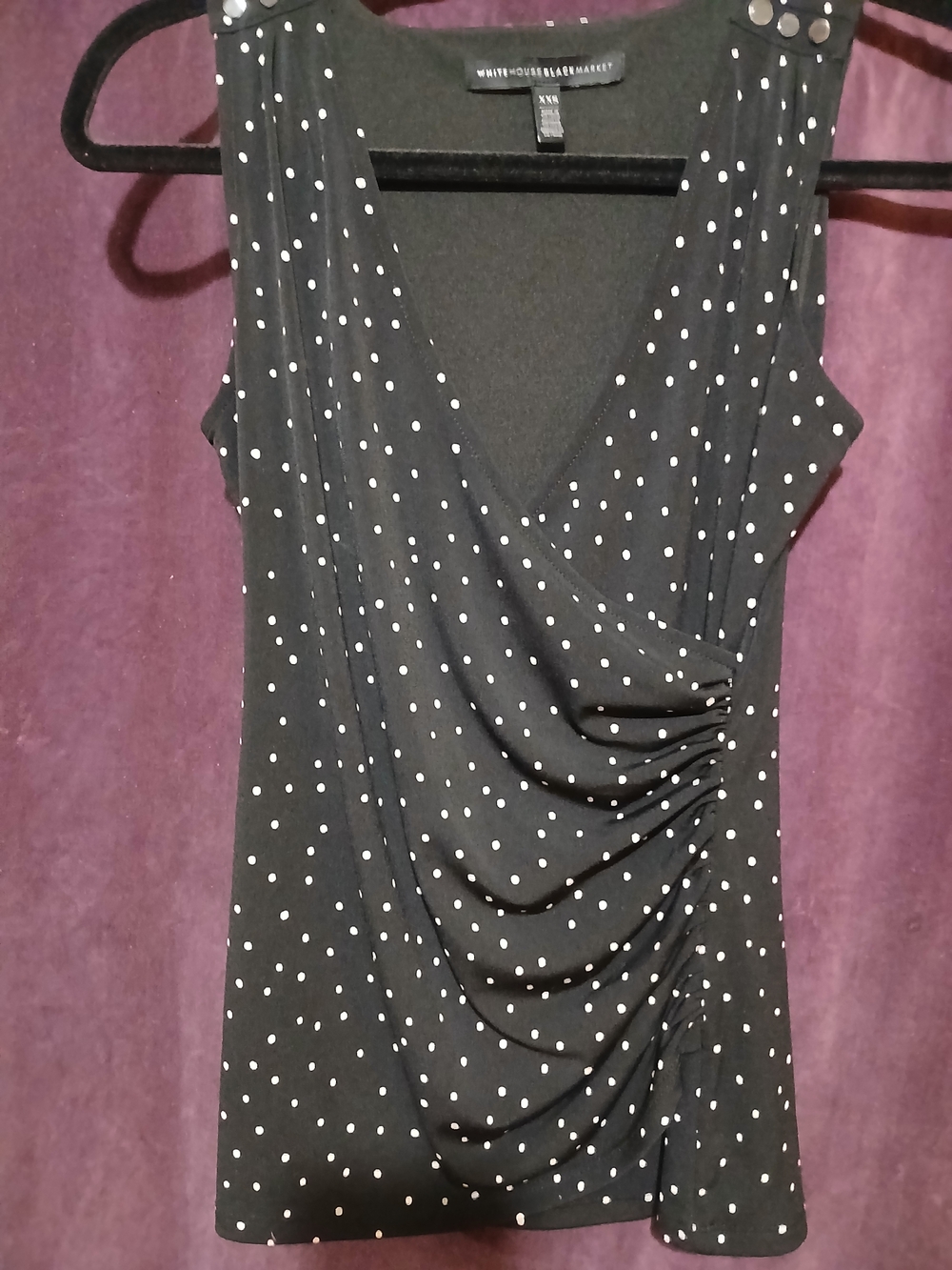 White House Black Market Black Polka Dot Draped Tank